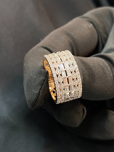 1,28 Cts Rotondo Baguette Taglio Diamanti Fidanzamento Band Anello In 14K Oro - Imagen 6 de 12