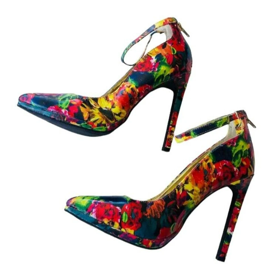 Charlotte Russe Francesca Floral Punta Tobillo Correa Tacones Multicolor Talla 7 Foto 4 de 4