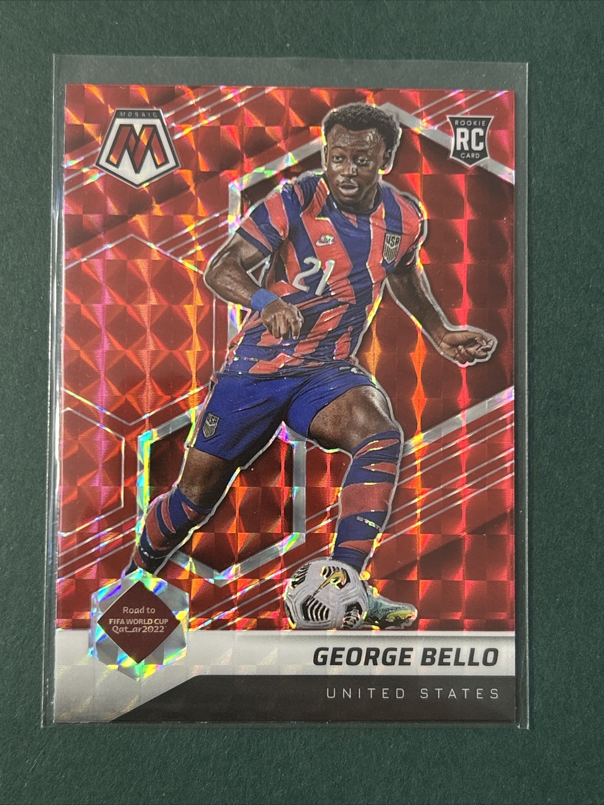 2021-22 Panini Mosaic World Cup George Bello Red Mosaic Prizm #105 RC