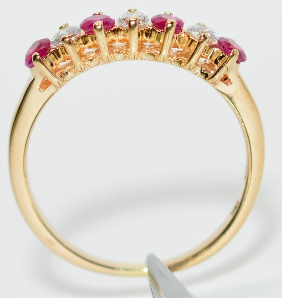 Natural Ruby & Diamond Ring 10K Solid Gold .86tcw Ruby Band Cluster Birthstone - Image 3 of 4