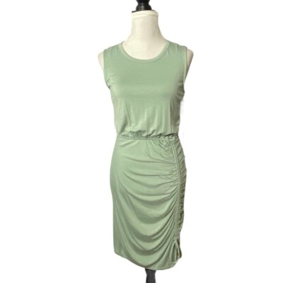 green ruched shirt dress Simona Green Pleated Shirt Mini Dress