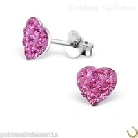 Kristall Herz Pink Ohrstecker 925 Sterling Silber Ohrringe Kinder MäDchen Damen