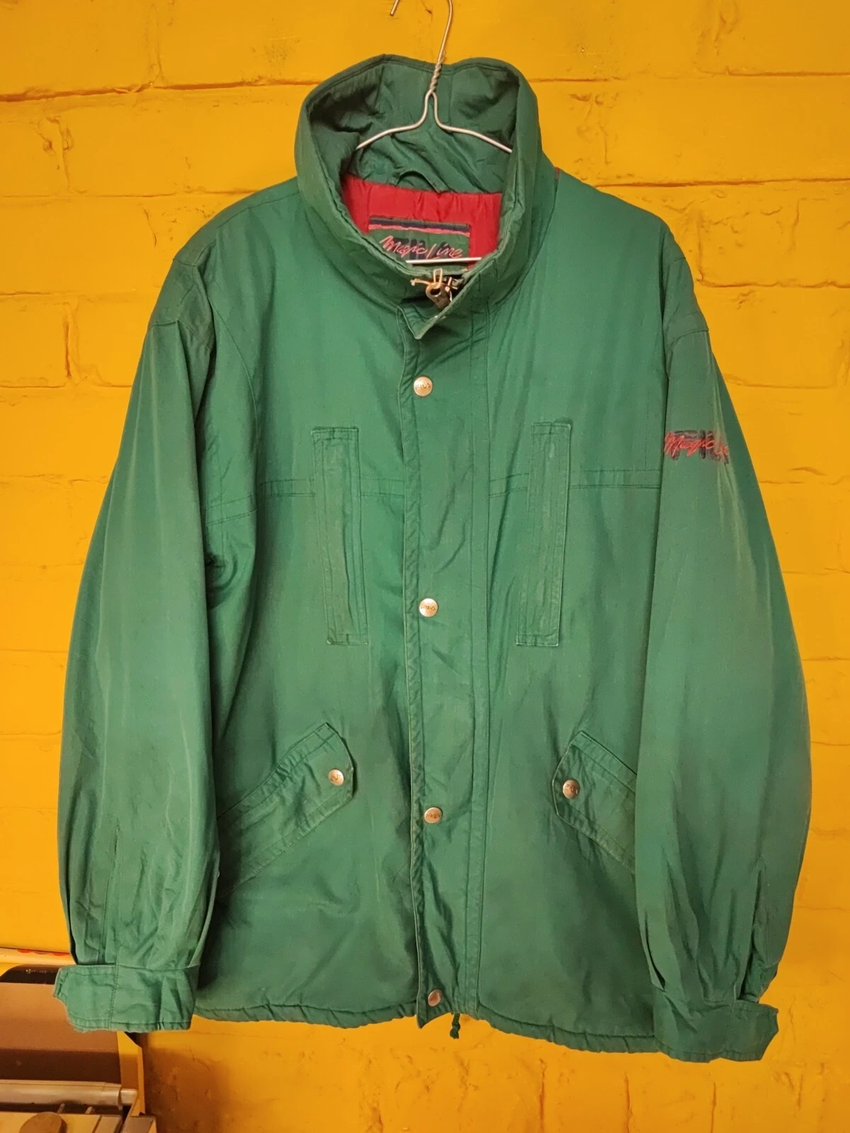 VTG Fila Magic Line Jacket Padded Coat Mid Length Men's Size Large Green