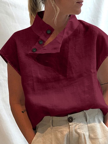 Blusa De Manga Corta De Algodón Y Lino Para Verano Camisa Holgada Moda Elegante - Foto 14 di 14