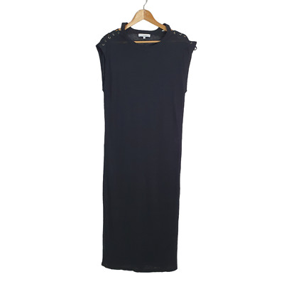 IRO Size S Black Linen Knit Lace Up Shoulder Sleeveless Column Maxi Dress