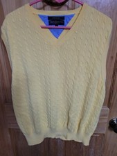 Vtg 90s Tommy Hilfiger Men's Sz L Cable Knit Sweater Vest V-Neck Yellow