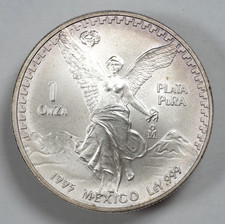 1995 Mexico 1 oz .999 Silver Libertad 1 Onza Plata Semi KEY Date LOW Mintage B3