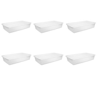 Sterilite 41 Quart Clear Underbed Storage Bin Plastic Box Flat Tote White 6-Pack