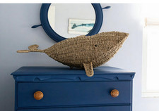 Whale Sculpture Seagrass Beach Coastal Cottage Nautical Decor 27.5"