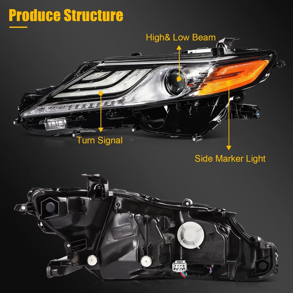 Pair Full LED DRL Projector Headlight For 2018-24 Toyota Camry XSE XLE 2.5L 3.5L - Image 3 of 4