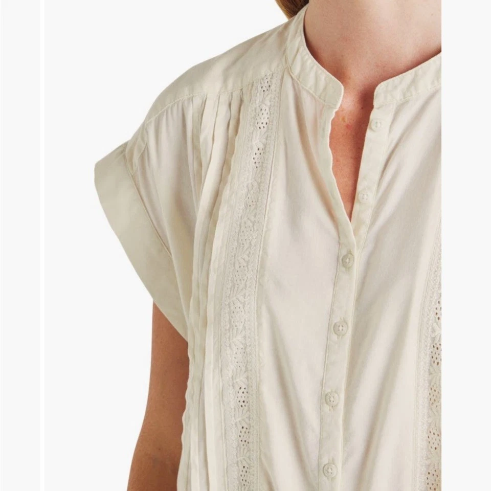 Splendid Paloma Pintuck Lace Top Ivory Size M - Image 3 of 4