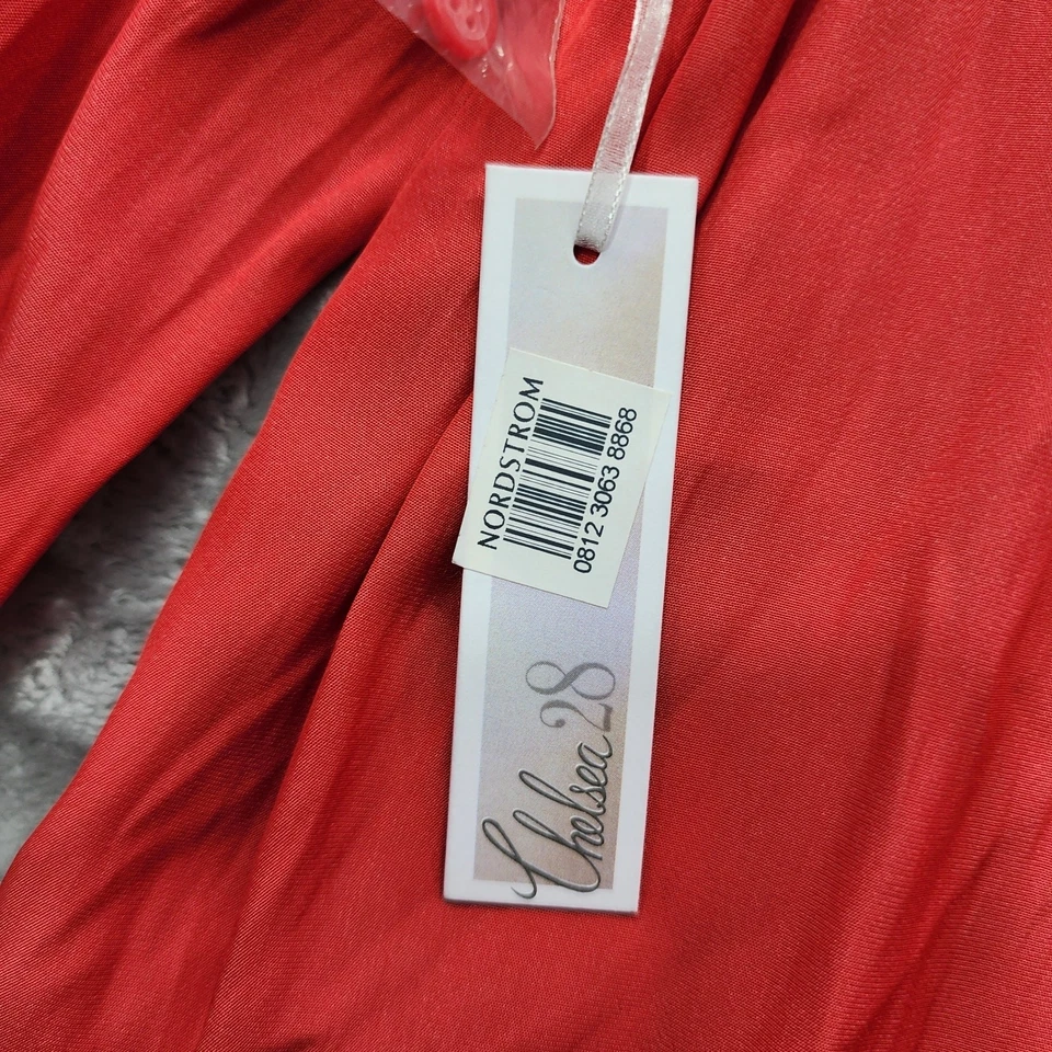 NUEVO Blusa Chelsea28 Top Mujer M Roja Flor de Pascua Fruncida Cuello Dividido Manga Larga Foto 4 de 4