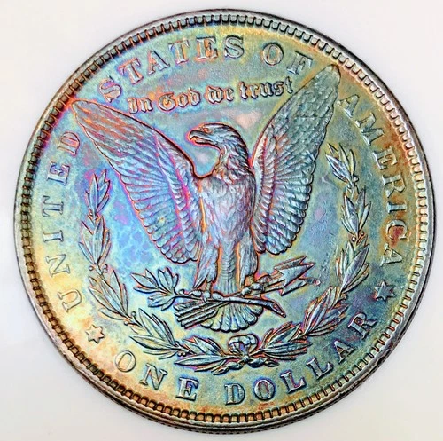1885 P MORGAN HUGE RAINBOW TONER MS+++++BEAUTIFUL COLOR! AWESOME GEM NR #64388