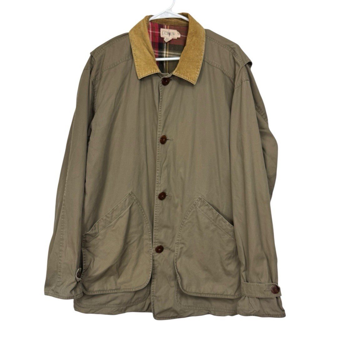 FILA Giacca vintage J Crew grande fienile lavoro remi cappotto foderato campo velluto a coste colletto