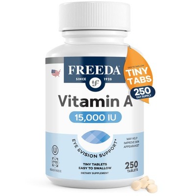 Freeda Vitamin A 15,000 IU   Retinyl Palmitate   Vegan, Kosher, No Fish   Eye,