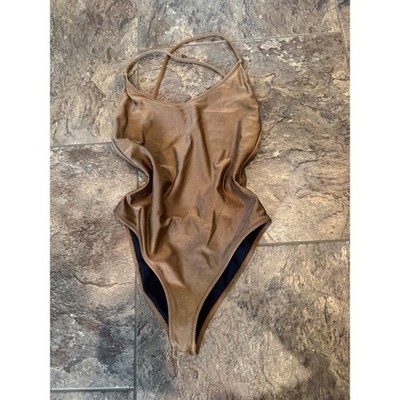 Caroline Constas One Piece Criss Cross Back luxury bodysuit HTF Bronze XS