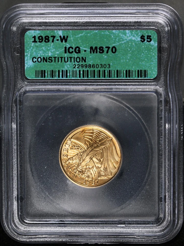 1987-W Constitution Commemorative Gold $5 ICG MS70 - STOCK - Image 3 of 4