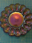 Deviled Egg Plate Indiana  Carnival Glass Vintage Iridescent Amber Hobnail 11"