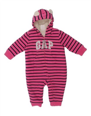 GAP Baby Mädchen Grafik Overall mit Kapuze 6-9 Monate rosa gestreift Baumwolle BU08