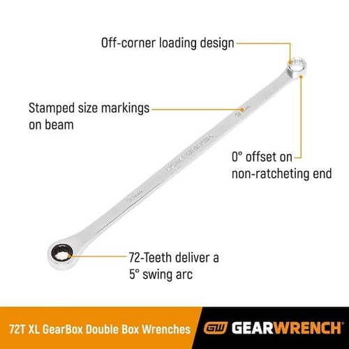 72-Tooth 12-Point Metric XL GearBox Double Box Ratcheting Wrench Set (17-Piece) - Picture 2 of 12