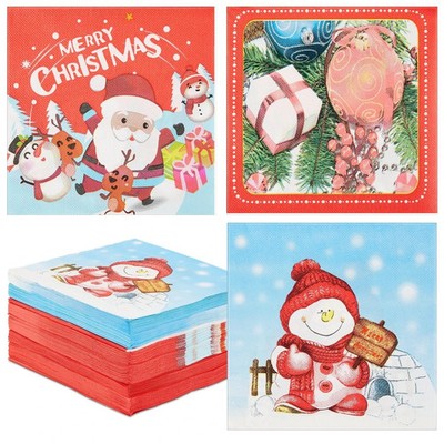 Christmas Paper Napkins 120Pack Santa Snowman Xmas Party Tableware 2-Ply Festive