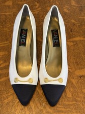 Women s Vintage 80s Vaneli Navy Cap White Nautical Business Heels Dress Shoes 8