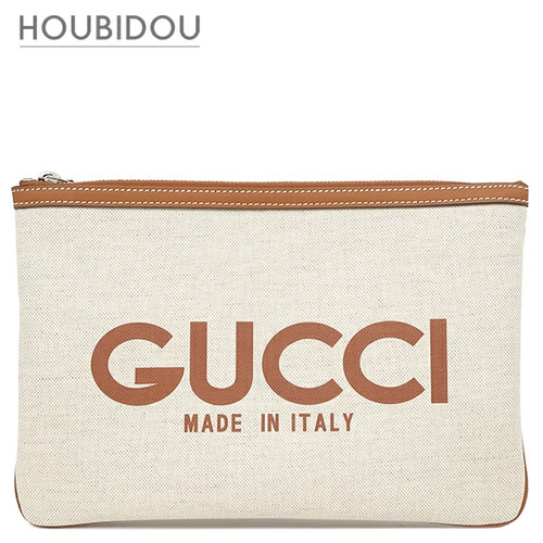 GUCCI Bag Print Canvas Leather Beige Brown Second Bag with Strap Pouch