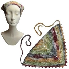 Multicolor Crochet Triangle Bandanna Headscarf Handcrafted Handmade Cotton Knit