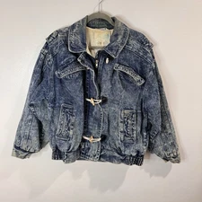 Vintage 80s Gitano Jean Jacket L Acidwash Denim Zip Toggle Blue Cotton Bomber