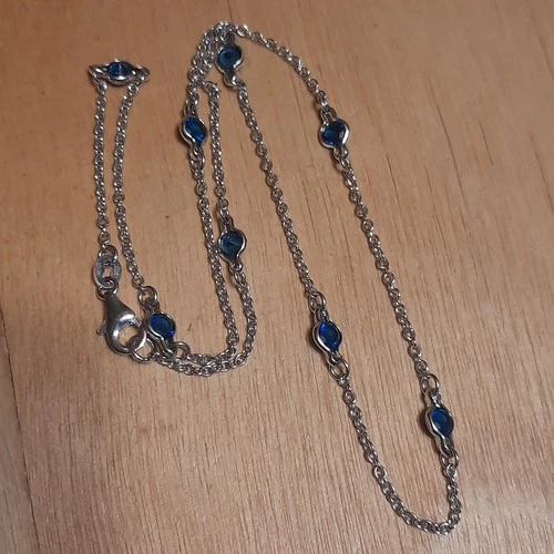 Vintage Costume Jewellery Necklace 16 Inch Blue Crystals Marked 925 (Untested)