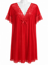 Vintage Petra Red Lace Nightgown Sheer Slip Dress Romantic Sleepwear Medium