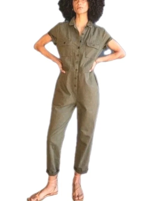 Outerknown S.E.A.~Woman Size SPetite~ Olive Green Cotton/Linen Jumpsuit NWT $188