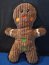 12" GINGERBREAD MAN Pet Dog Toy  - Soft Stuffed Squeaky plush  -Brown cord - New