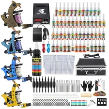 Complete Tattoo Kit 4 Pro Machine Guns 54 Inks Power Supply Foot Pedal Needles G