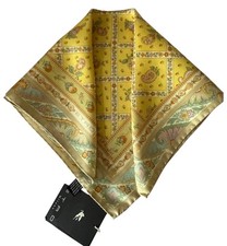 Sciarpa ETRO 100% seta floreale giallo look vintage nuova con etichette Italia 16,5"x16,5"