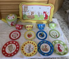 Schylling Forest Friends Animals Tea Time 15-Piece Tin Metal Tea Set w/ Tray NEW