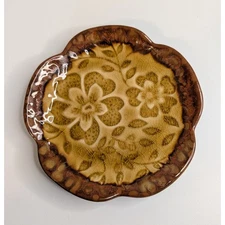 Decorative Pier 1 Imports Amber Glazed Stoneware Plate Embossed Floral Pattern