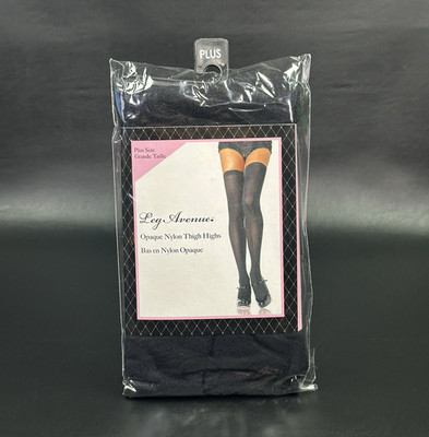 Thigh High Stockings Black Opaque Plus Size Halloween Costume Cosplay Rave Dance