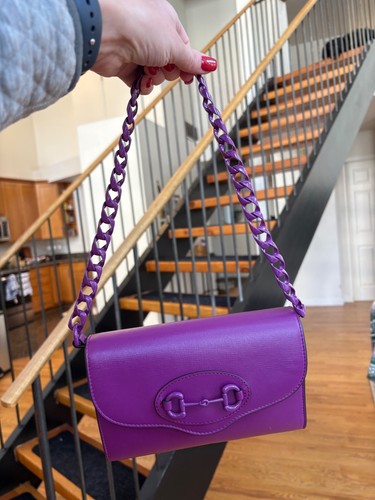 Gucci 1955 Mini Horsebit Crossbody Bag in Purple Leather with Strap Options