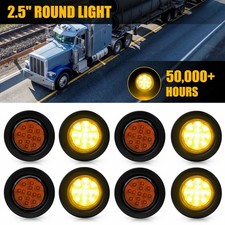 Amber 2.5in Truck Round LED Tail Trailer Turn Brake Stop Kit Light*8+Grommet