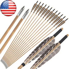 12X 33" Archery Bamboo Arrows 5" Feather Traditional Longbow Recurve Bow Hunting