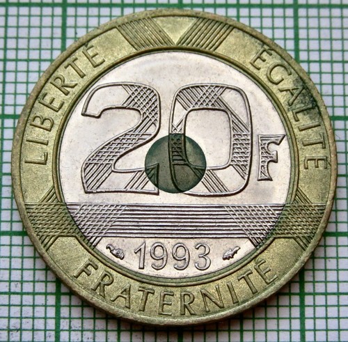 FRANCE 1993 20 FRANCS, Mont Saint-Michel Mount Saint Michael, TRI-METALLIC UNC - Picture 3 of 6