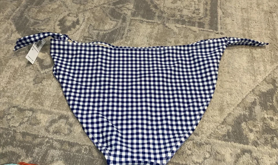Nuevo Bikini Antiguo Azul Marino Parte Inferior Nudo Lateral Corbata Azul Blanco Cuadros Guinga Para Mujer Talla XL Foto 3 de 4