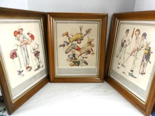 Norman Rockwell Lot of 3 Framed Prints 1970s Choosin' Up First Down Missed!