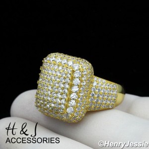 Authentic MEN WOMEN 925 STERLING SILVER ICY BLING CZ 3D GOLD PLATED BLING RING*AGR110