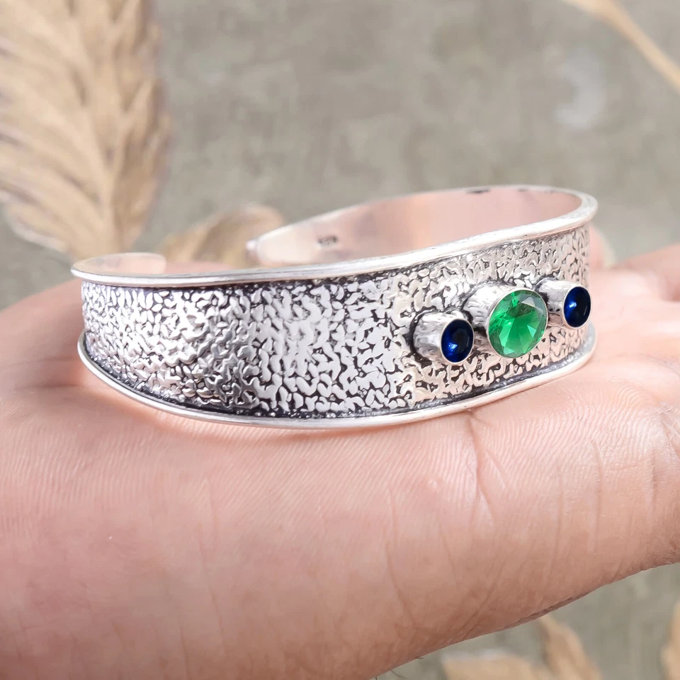 Brazalete brazalete hecho a mano de plata de ley 925 de cromo y tanzanita joyería Foto 3 de 4