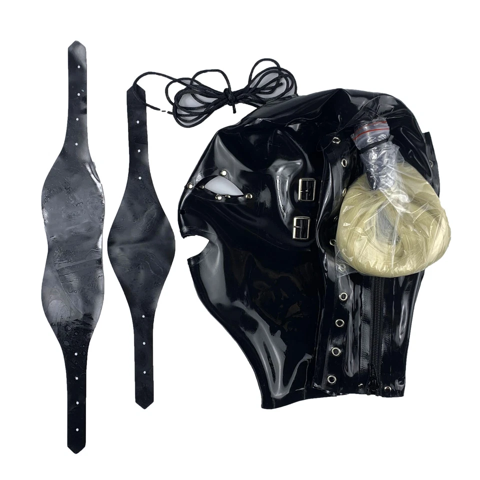 Latex Headpiece Mask.Baotou suffocation.Removable eye mask and mask.With a wig - Image 3 of 4