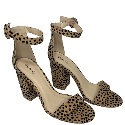 NEW Qupid Faux Suede Cheetah Print Ankle Strap 4” Block Heels SIZE 