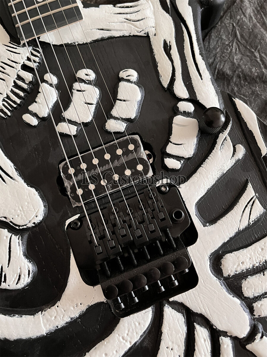 Custom George Lynch Skull Bones Black Body Electric Guitar 6