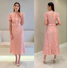 Elegant Pink Lace Mother Of The Bride Dresses Bow Jewel Short Sleeves Wedding